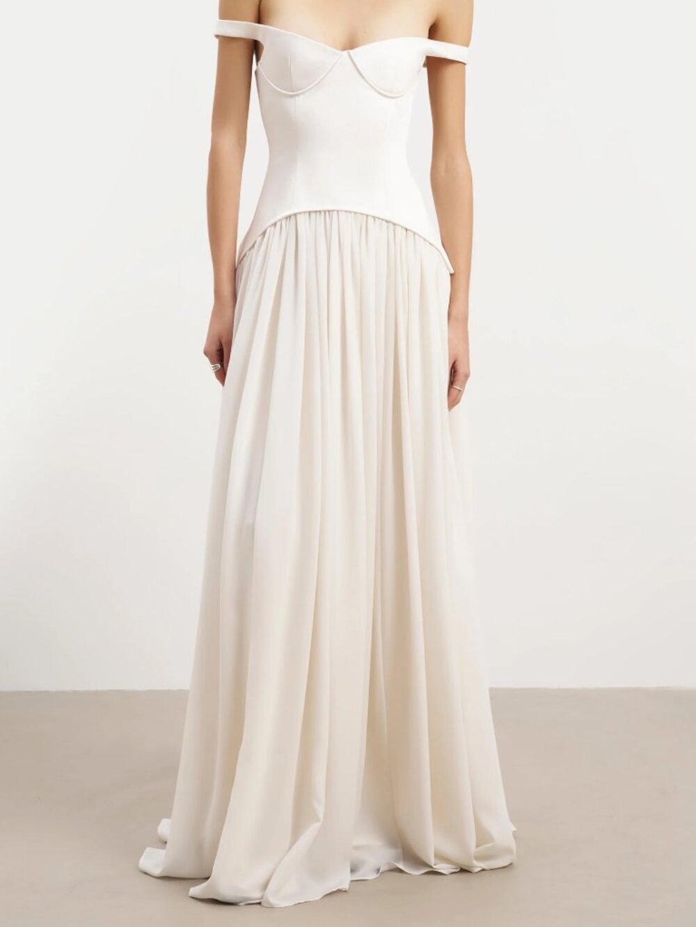 Because of Alice White Satin Corset Off Shoulder Gown